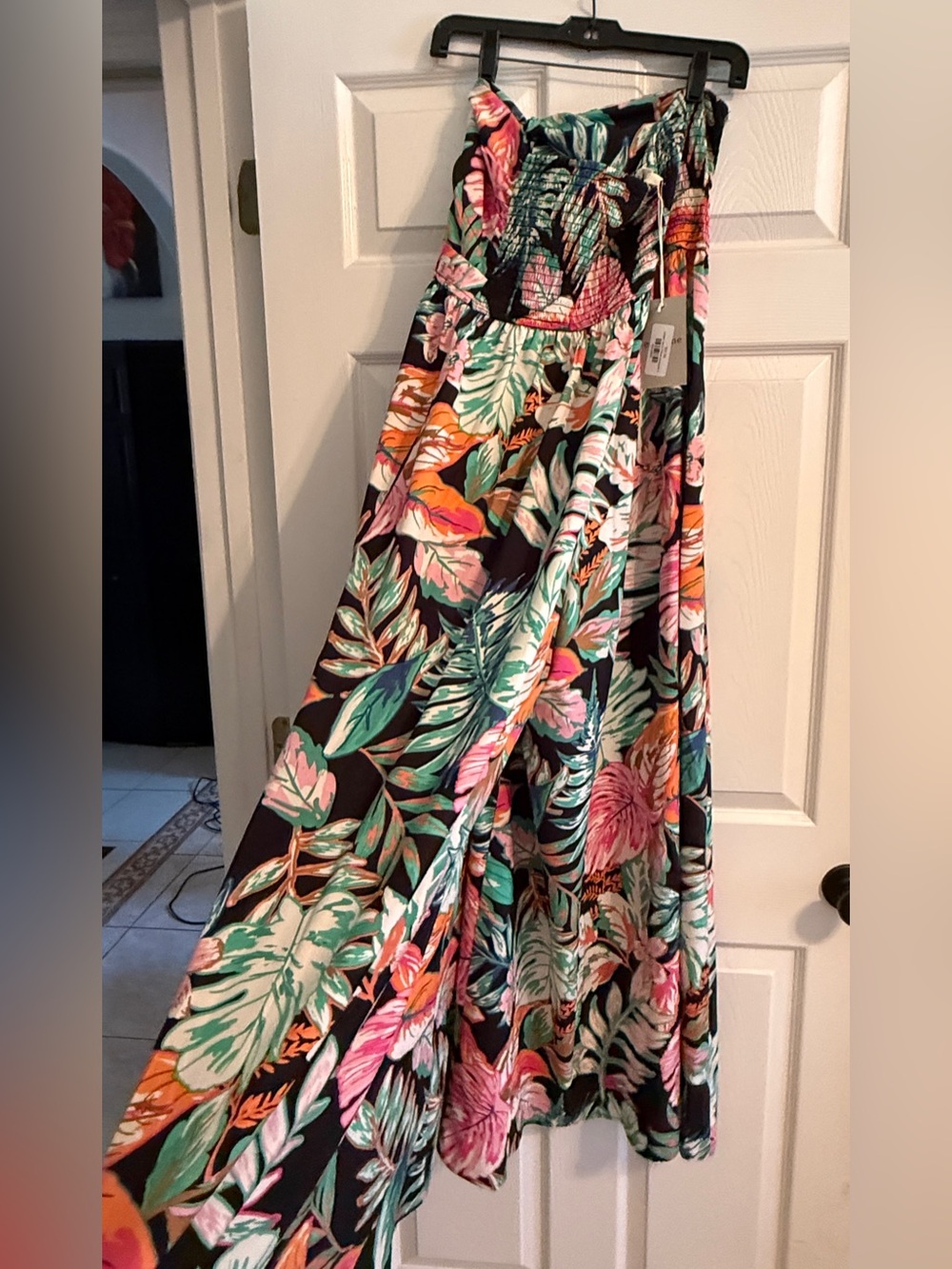 Tropical Strapless Jumpsuit - Black with Multicolor Floral Print - Picture 3 of 6